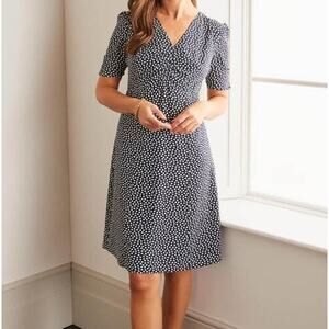 Boden Jemima Ruched Dress sz 6 Polka Dot Short Sleeve Dress